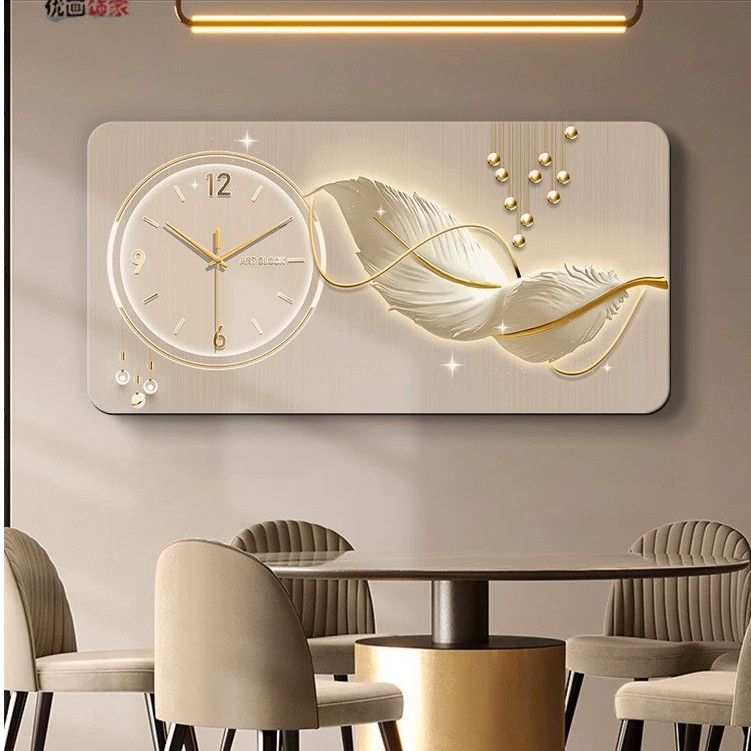 (HCM)Tranh đồng hồ tráng gương chiếc lông vũ tranh ngang trang trí decor phòng có kèm pin và đinh