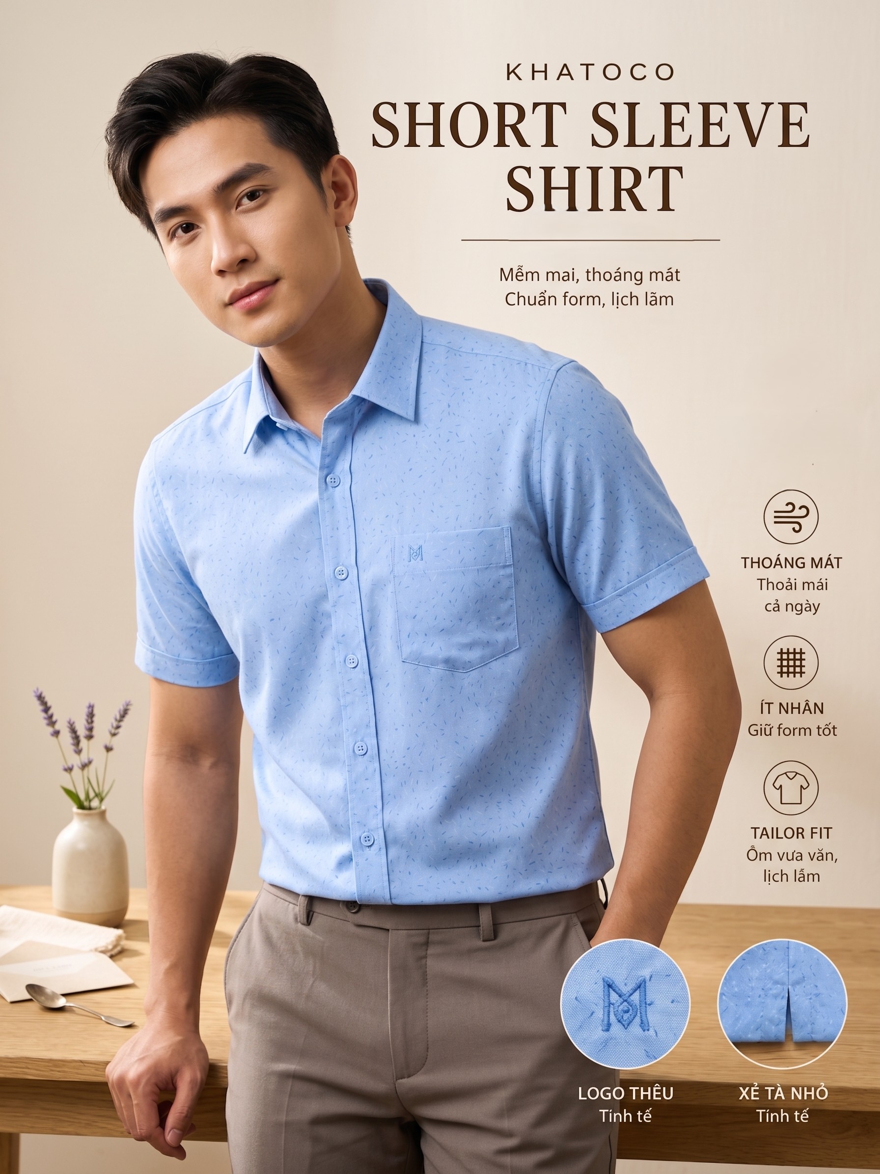 Áo sơ mi Khatoco tay ngắn (M-3XL)