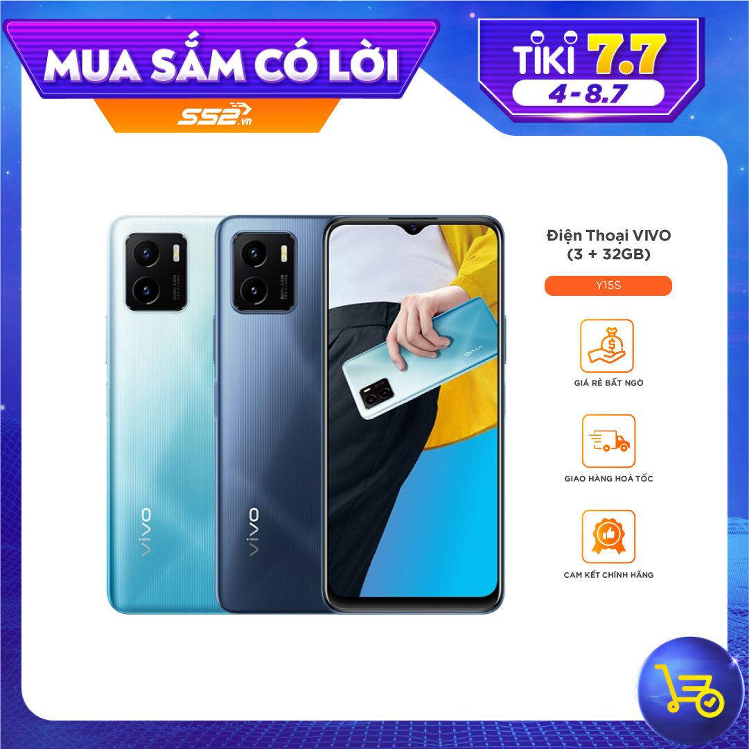 Điện thoại Vivo Y15s (3+32GB) trắng xanh - Hàng Chính Hãng