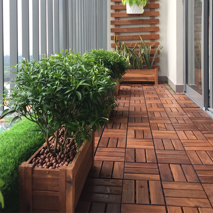 Bộ 2 Chậu Gỗ Chữ Nhật Lớn Greenhome GH021 - Nâu