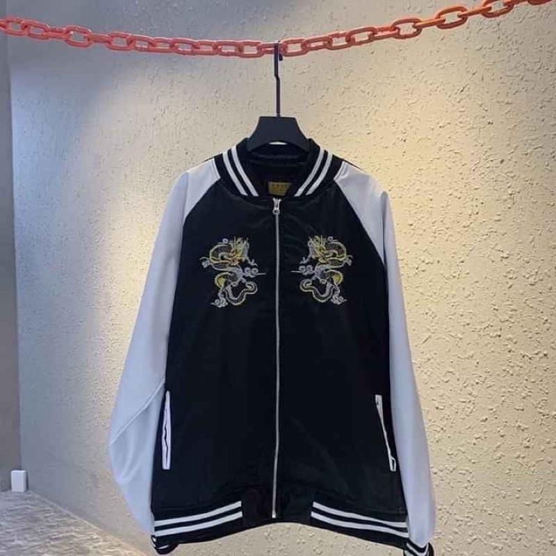 Áo khoác bomber thêu rồng thể thao nam nữ unisex, áo khoác gió dù 2 lớp