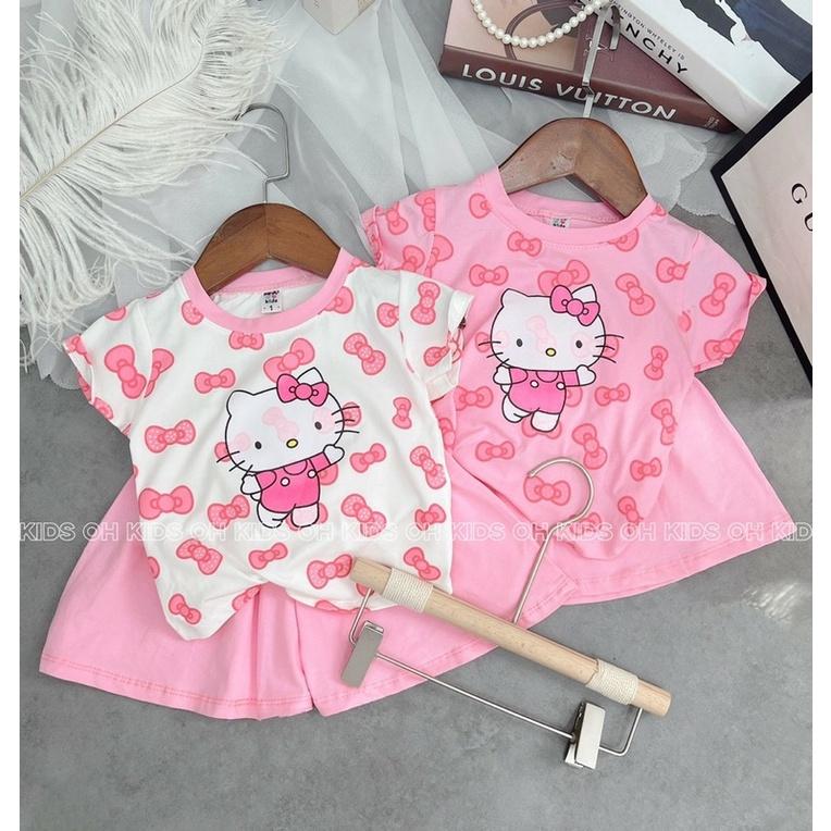 Bộ cộc tay Hello kitty bé gái dễ thương, chất liệu cotton mềm mát co giãn 4 chiều