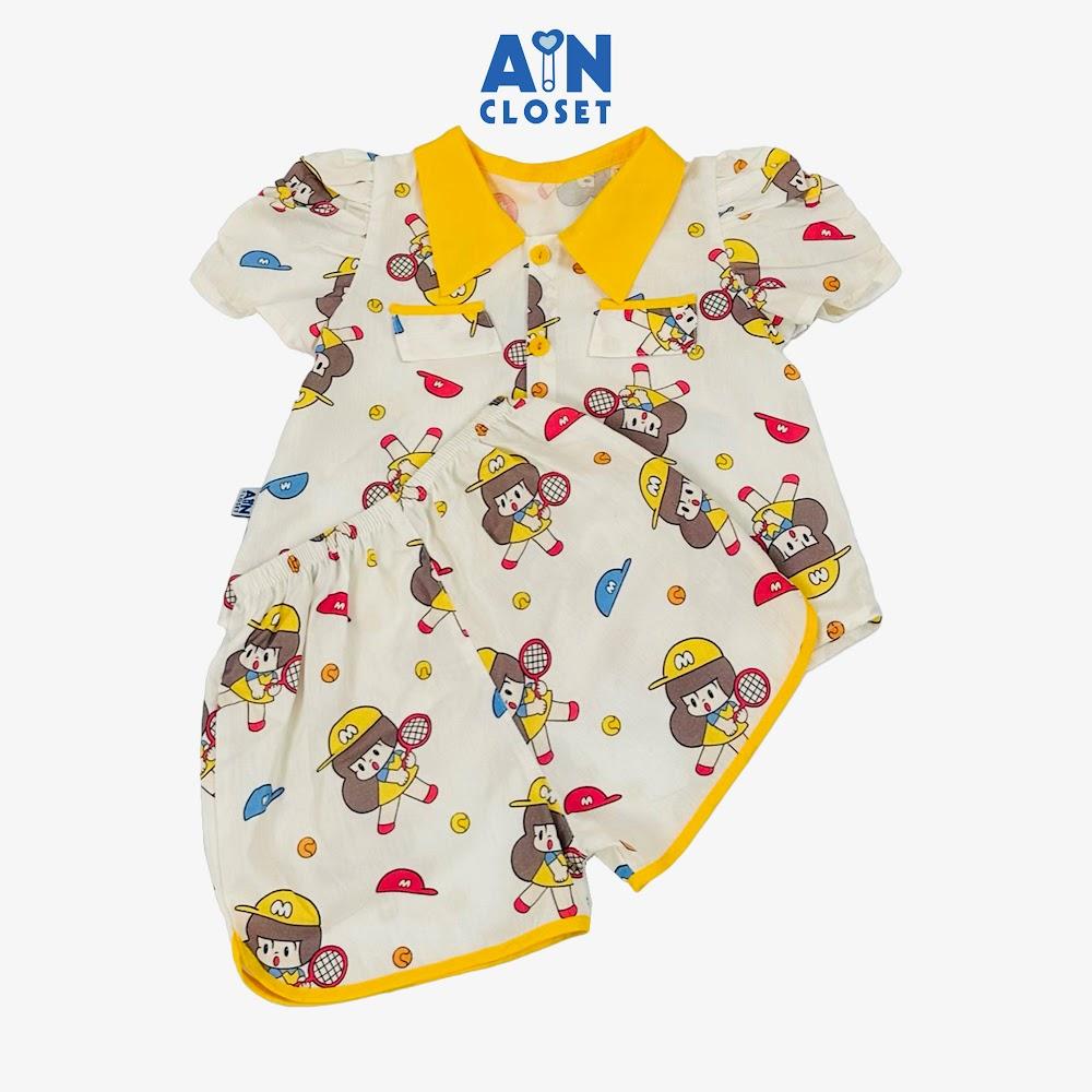 Bộ quần áo Ngắn bé gái họa tiết Bé Tennis Vàng cotton - AICDBGYC8MXR - AIN Closet