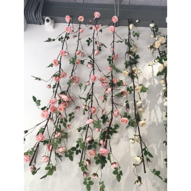 Dây hoa hồng leo - Hoa lụa. Dây hoa nhân tạo trang trí tường, ban công