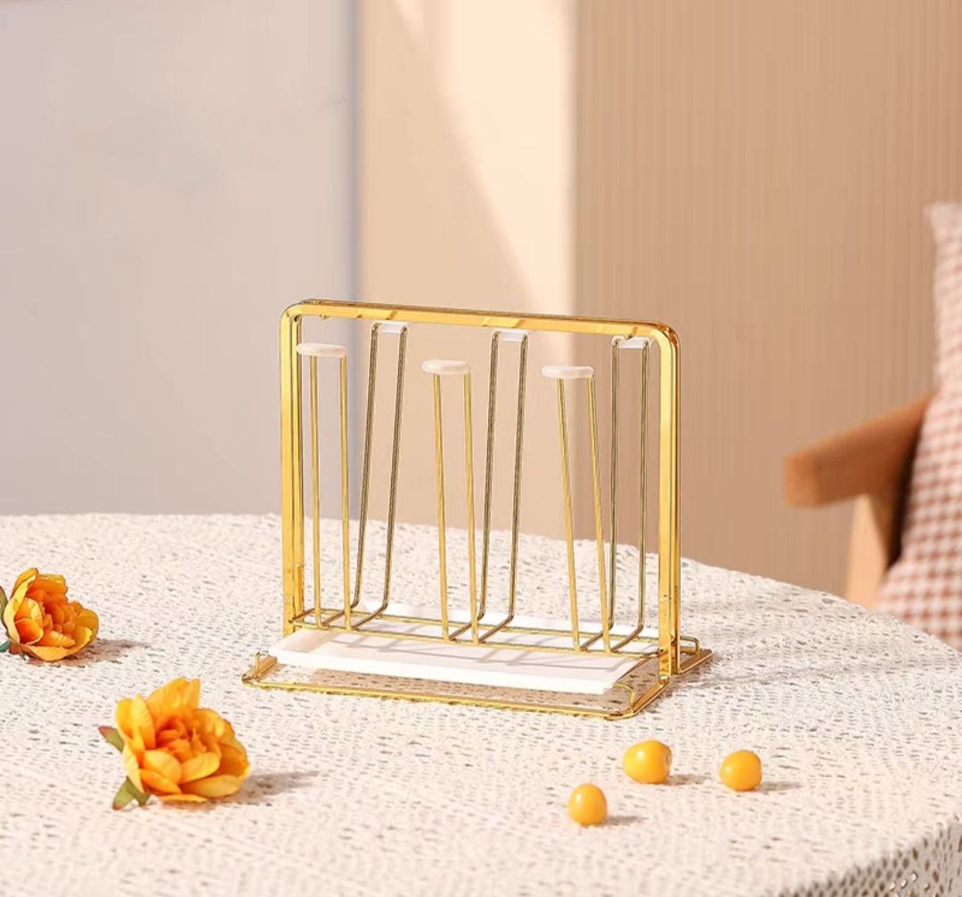 KHAY ÚP LY CỐC KIM LOẠI CHỮ NHẬT KÈM KHAY HỨNG NƯỚC - MÀU VÀNG