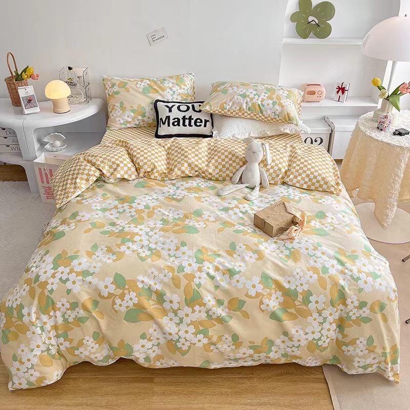 Set Cotton living 100% cotton Hàng Nhập Khẩu Cao Cấp 4 Món Hoa Nhí Vàng