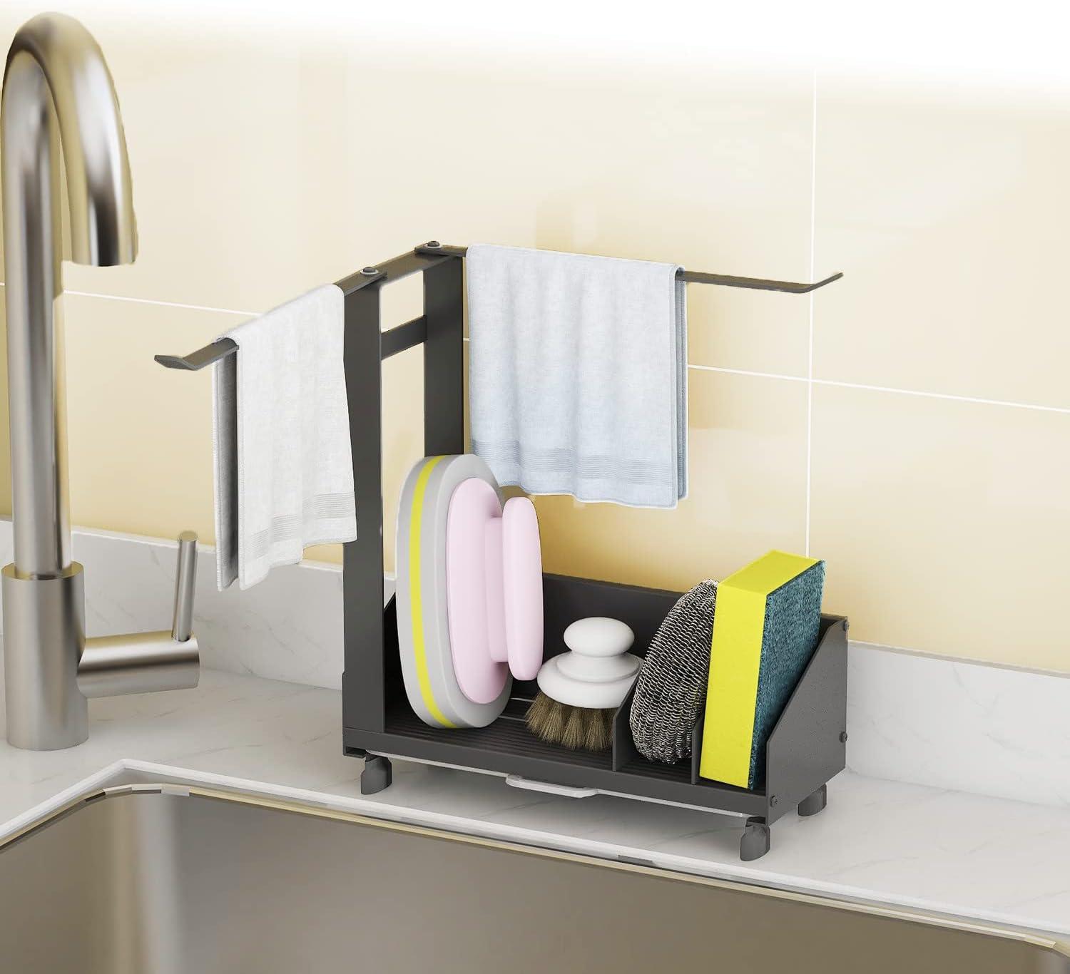 Tốc độ chìm porte, cửa sponge sviver, lưu trữ bồn rửa với giá đỡ khăn, khay có thể tháo rời, chất kết dính ＆ quầy, hỗ trợ cho miếng bọt biển bằng thép không gỉ