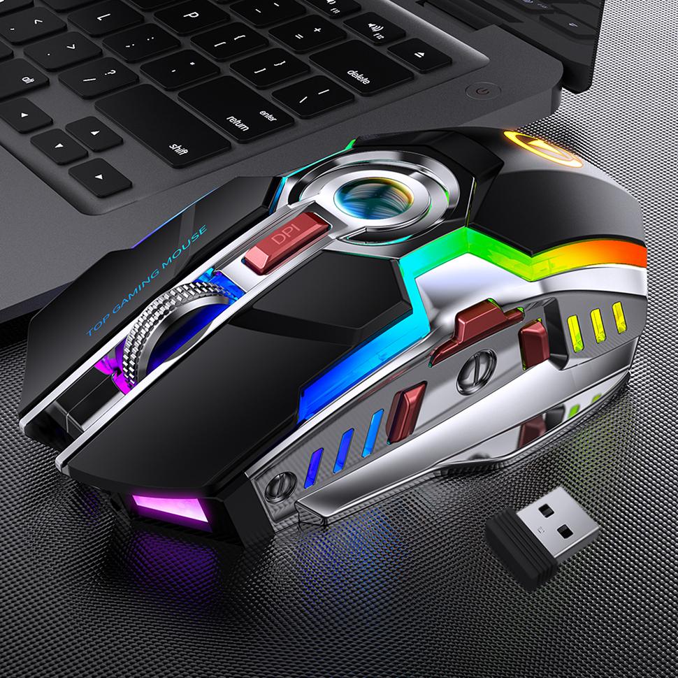 Im Lặng Sạc Chuột Chơi Game Không Dây Streamer RGB Nhiều Màu Sắc Đèn Có Thể Điều Chỉnh Backlit Nút USB 2.4G Chuột Cho Máy Tính Laptop