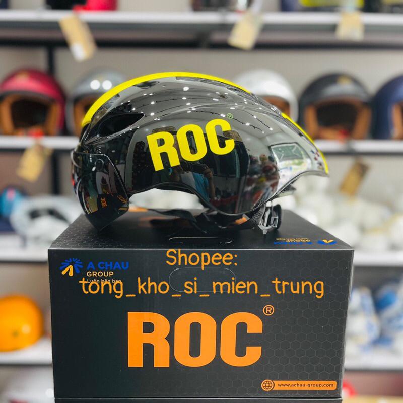 Mũ bảo hiểm thể thao kính hít nam châm ROC R16 đen bóng hồng cao cấp chính hãng giá rẻ đi xe đạp nam nữ thời trang mới