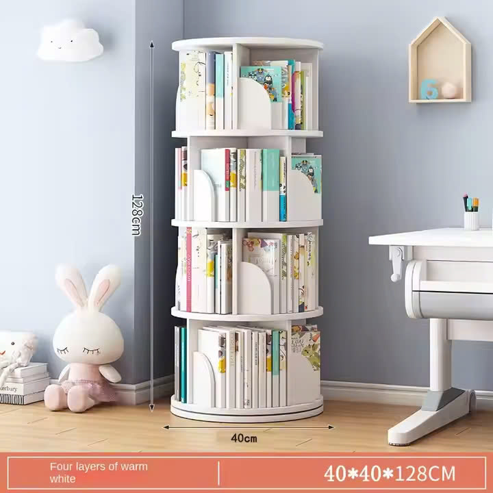 Kệ sách 4-5 tầng giá sách giá đỡ sàn sáng tạo xoay 360 độ giá sách bằng gỗ cho trẻ em sử dụng tại nhà