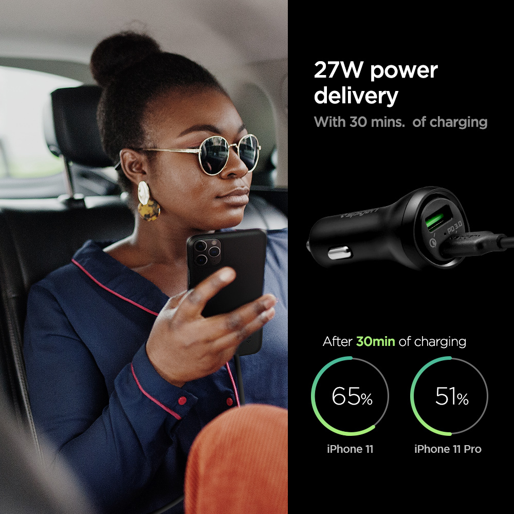 Tẩu Sạc Xe Hơi Spigen SteadiBoost Usb-C Pd3.0 Car Charger 27w - Hàng Chính Hãng