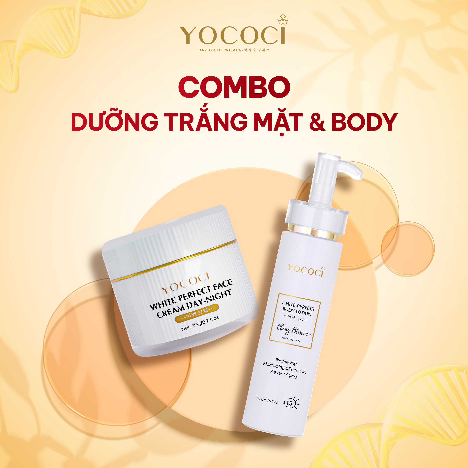 Bộ 2 sản phẩm dưỡng trắng Yococi (Kem Face 20g + Kem Body 150g)