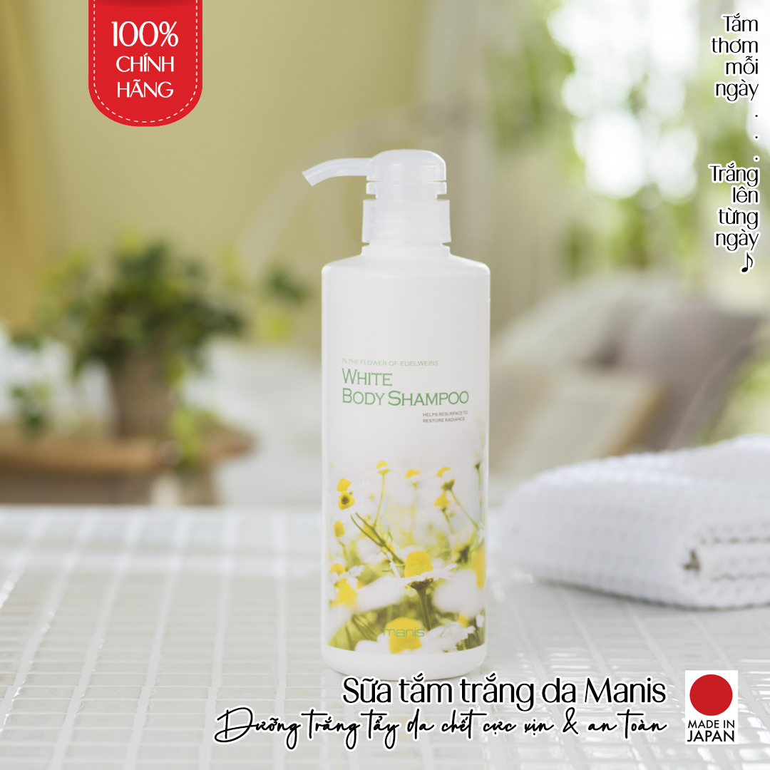 Sữa Tắm Trắng Da Dưỡng Ẩm Nhật Bản Manis White Body Shampoo 450ml, Tẩy Tế Bào Da Chết, Làm Sáng Da Và Ngăn Ngừa Lão Hóa