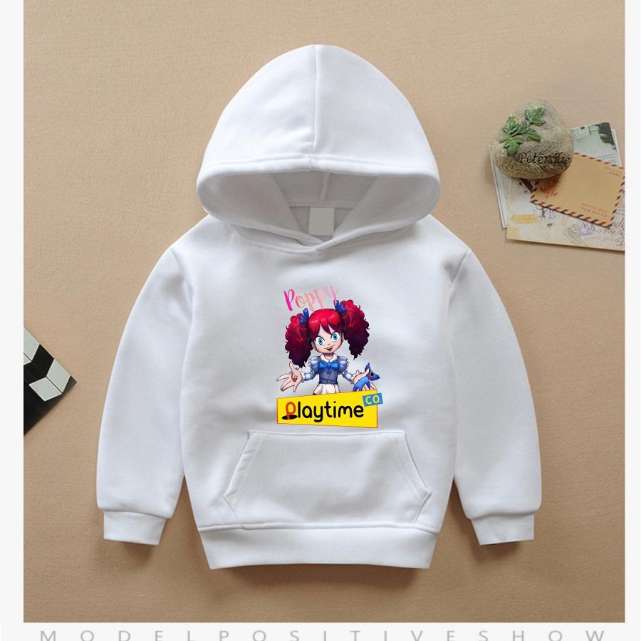 Áo hoodie trắng in hình Poppy Playtime Game chất nỉ bông đủ size cho bé trai bé gái