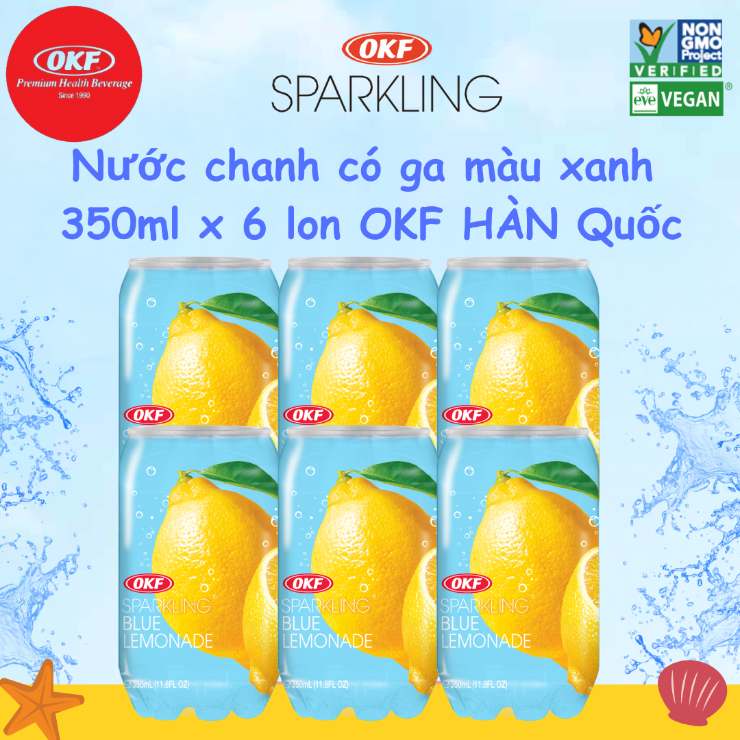 Nước chanh giải khát có ga màu xanh  OKF Hàn Quốc x 6 lon 350ml