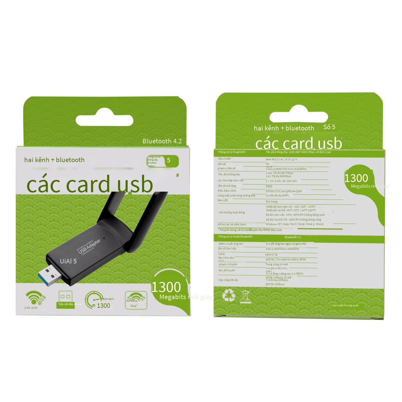 Phong cách mới nhất 1300M tần số kép card mạng không dây Bluetooth WIFI card mạng không dây hai trong một máy tính để bàn card mạng không dây