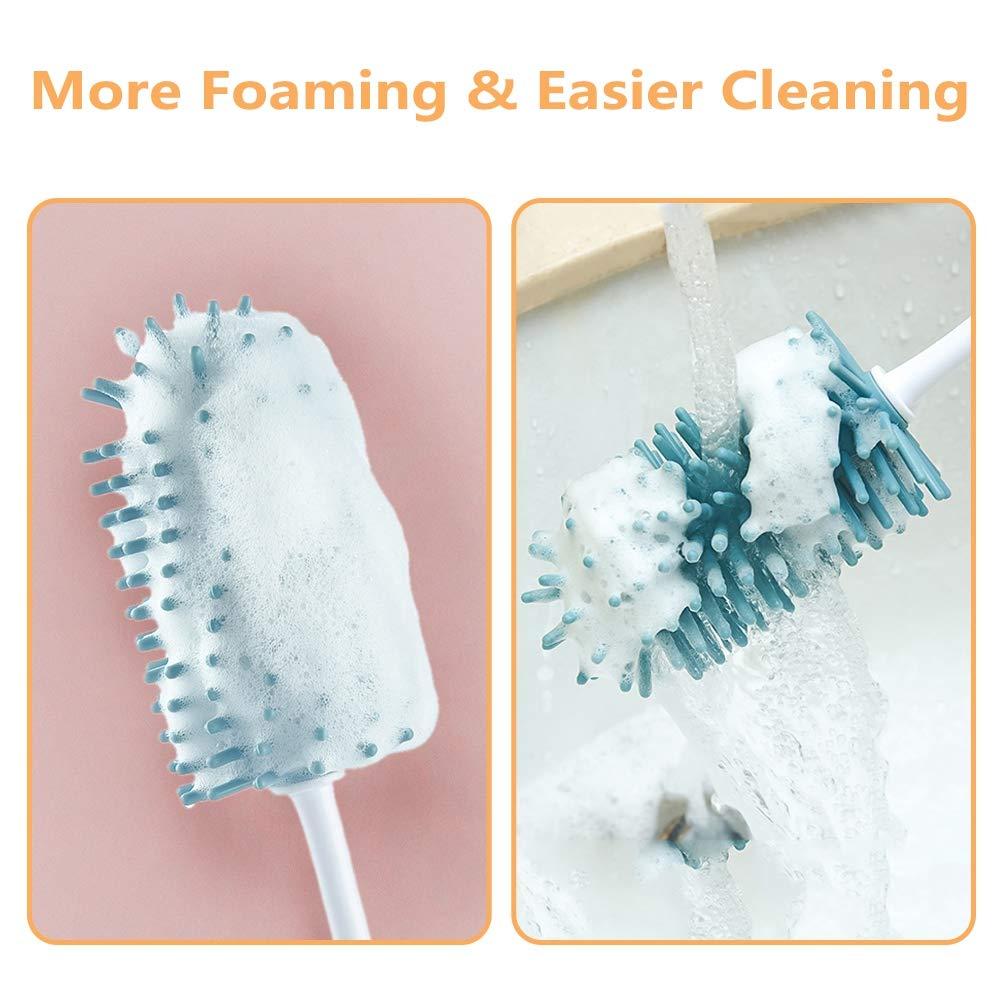 3 miếng chai silicone, tay cầm dài với bàn chải, 360 độ quay silicon cho chai trẻ em, bàn chải rơm pacifier, bàn chải chai làm sạch