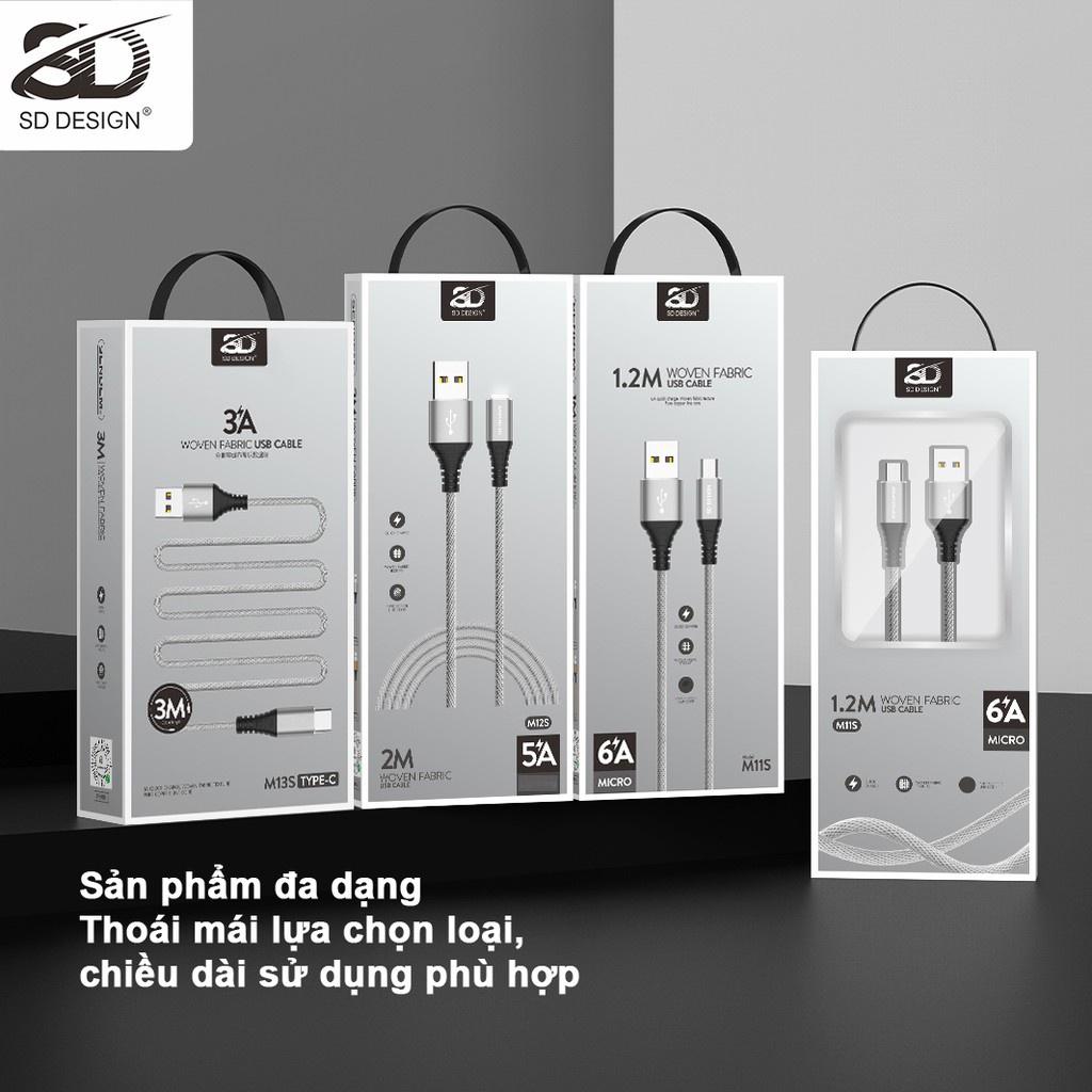 Cáp sạc nhanh 6A SD DESIGN M11s hỗ trợ sạc nhanh dây dù chống đứt dài 1m2 bảo hành 1 đổi 1