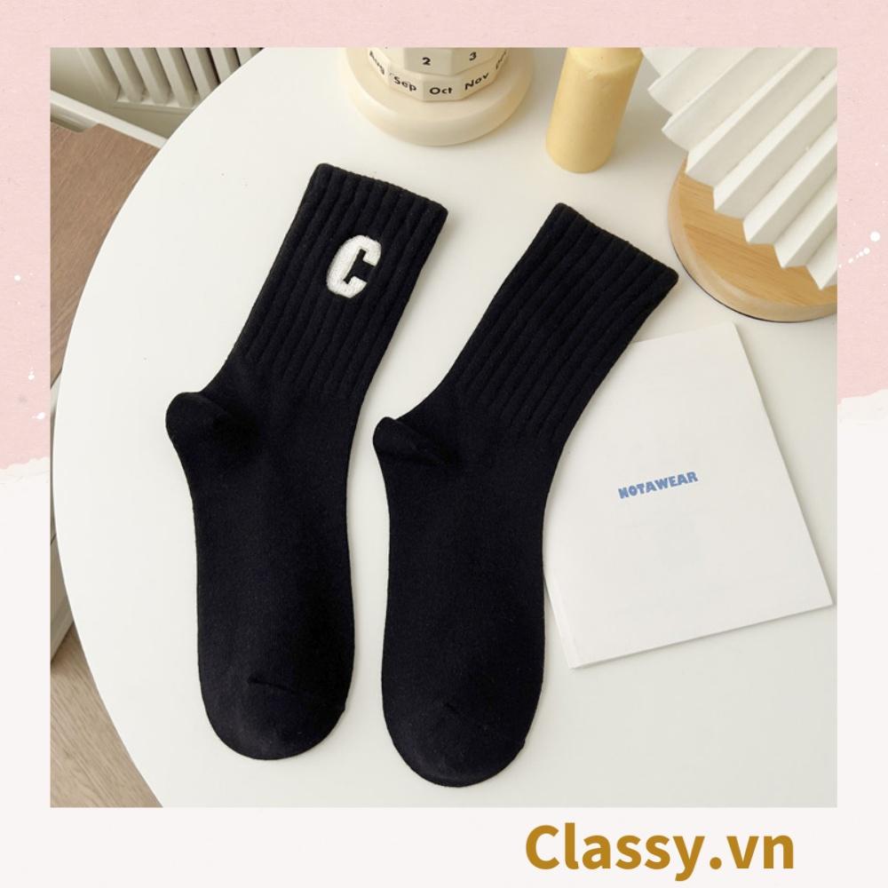 Tất cổ cao Classy, vớ cổ cao in chữ, màu trung tính basic G1363
