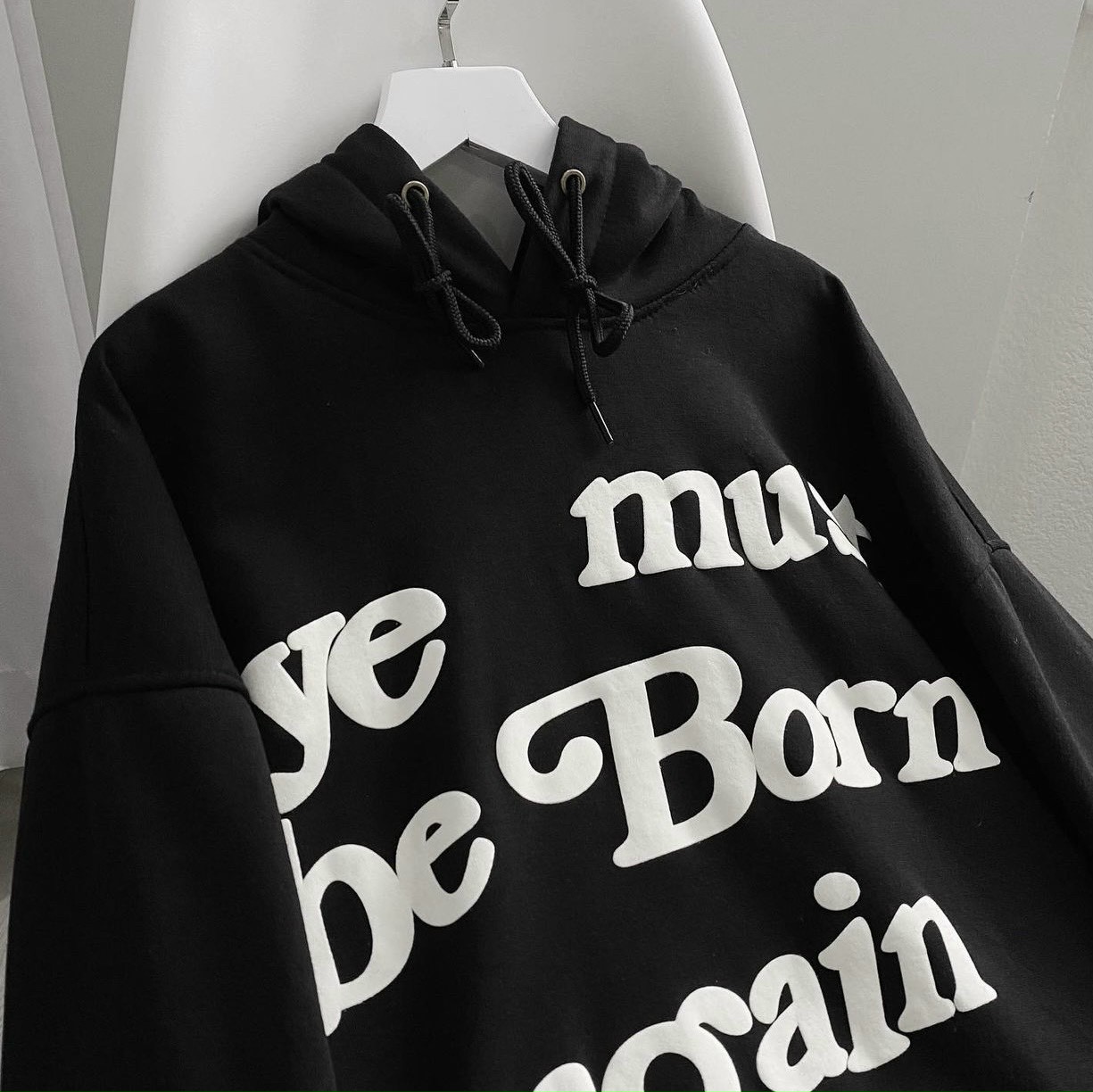 Áo hoodie in chữ YE MUST BE BORN AGAIN KANYE cho nam và nữ, ÁO HOODIE NỈ IN CHỮ YE MUST BORN FORM RỘNG UNISEX NAM NỮ, Áo hoodie in chữ YE MUST BE BORN AGAIN KANYE cho nam và nữ