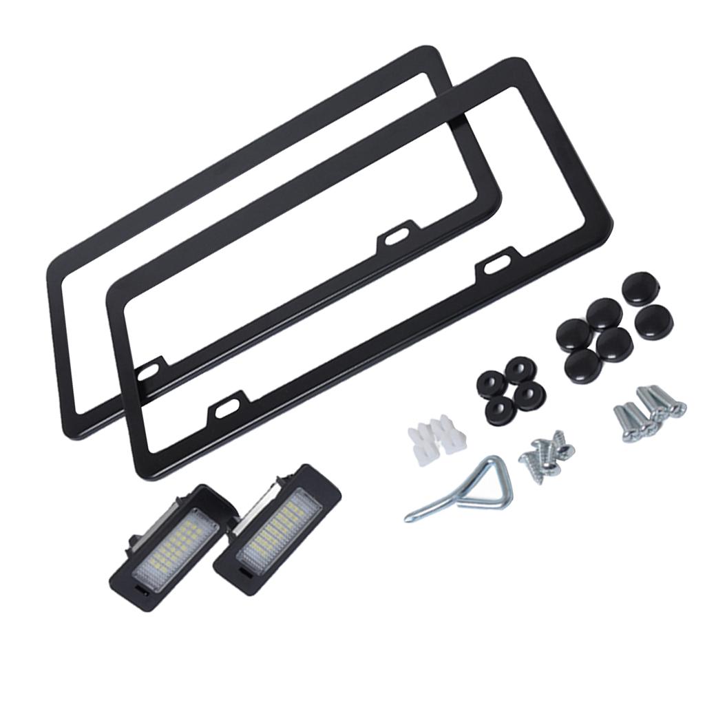 Black Vehicle License Plate Lamp Refitting Kit + 2pcs LED License Number Plate Lights for BMW E39 E82 E92 E93