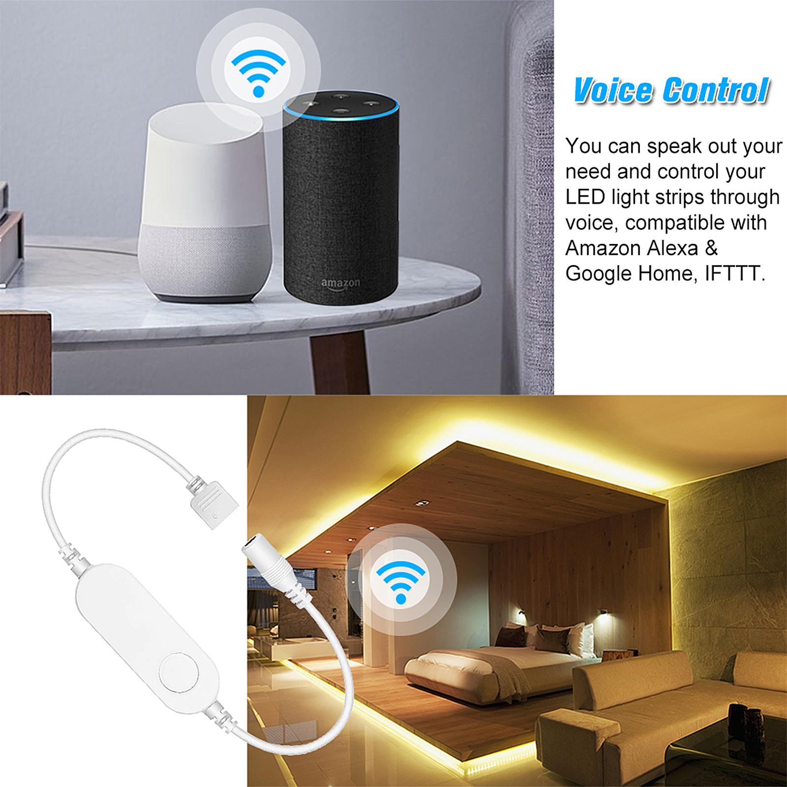 Tuya WiFi LED Controller Wireless Smart Controller with RGB Interface Strip Light Voice Control Compatible with Google Home & for Amazon Alexa IFTTT Smart Phones App Colors Adjust
