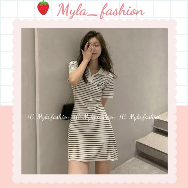 Váy polo nữ dáng dài cổ chữ V, chất mát thoải mái