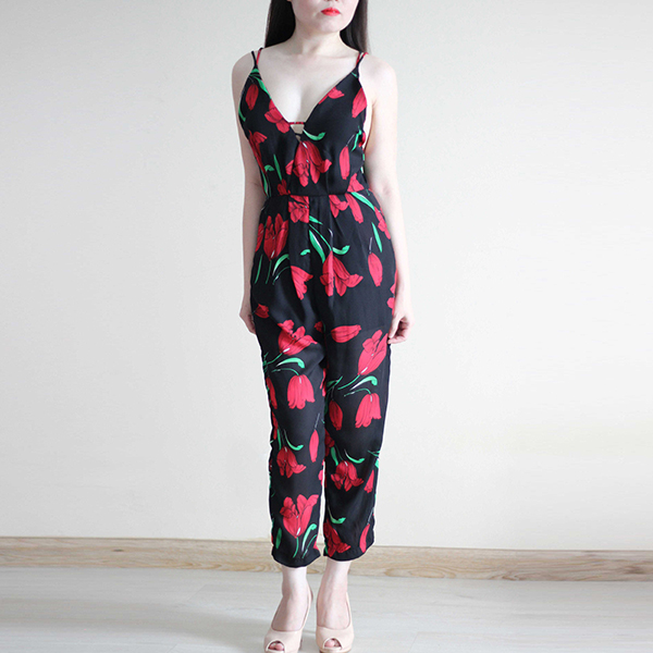 Jumsuit dài hở lưng họa tiết hoa Tulip