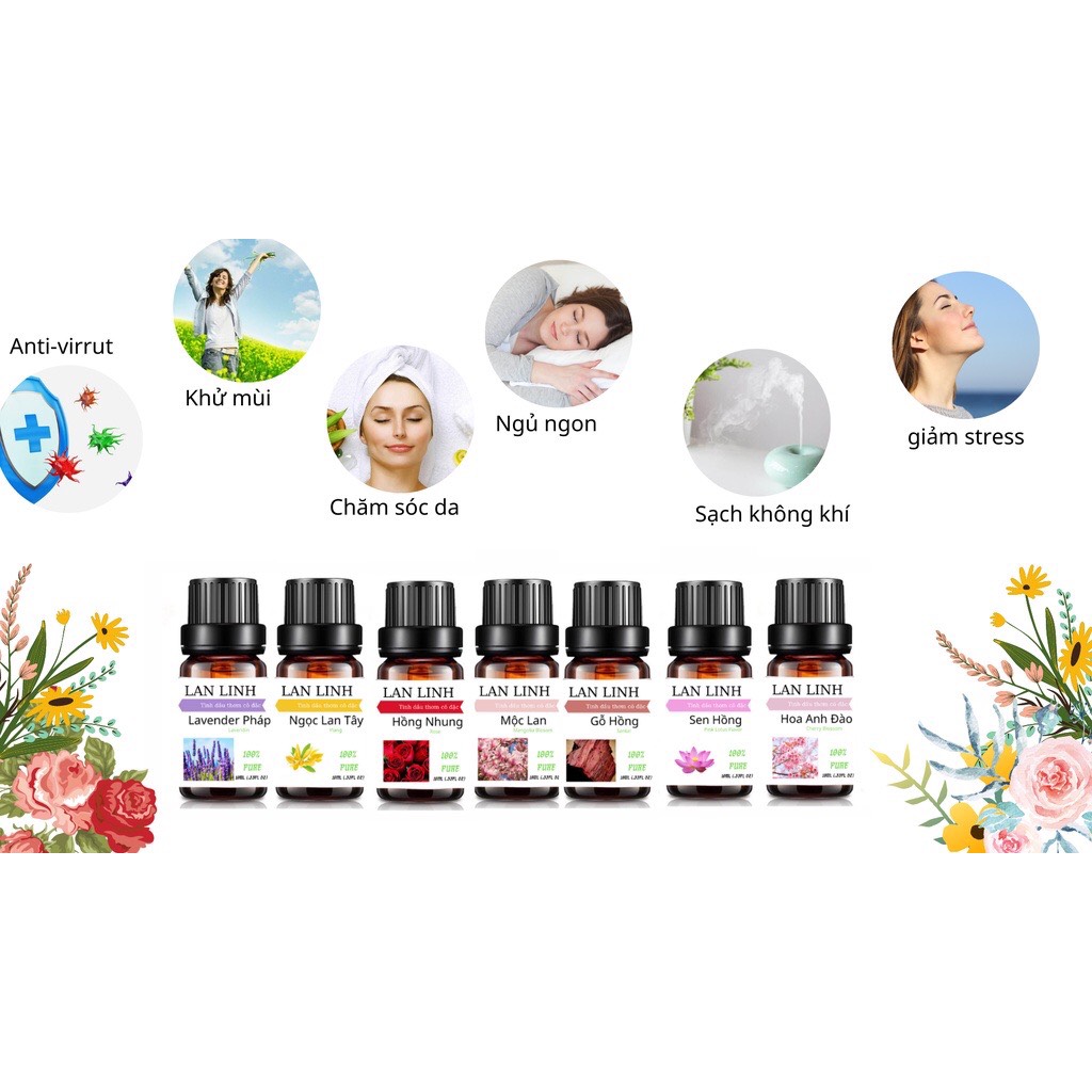 Tinh dầu thiên nhiên nguyên chất thơm lâu hương Lavender Pháp cô đặc Lan Linh, khử mùi, xông thư giãn 10ml