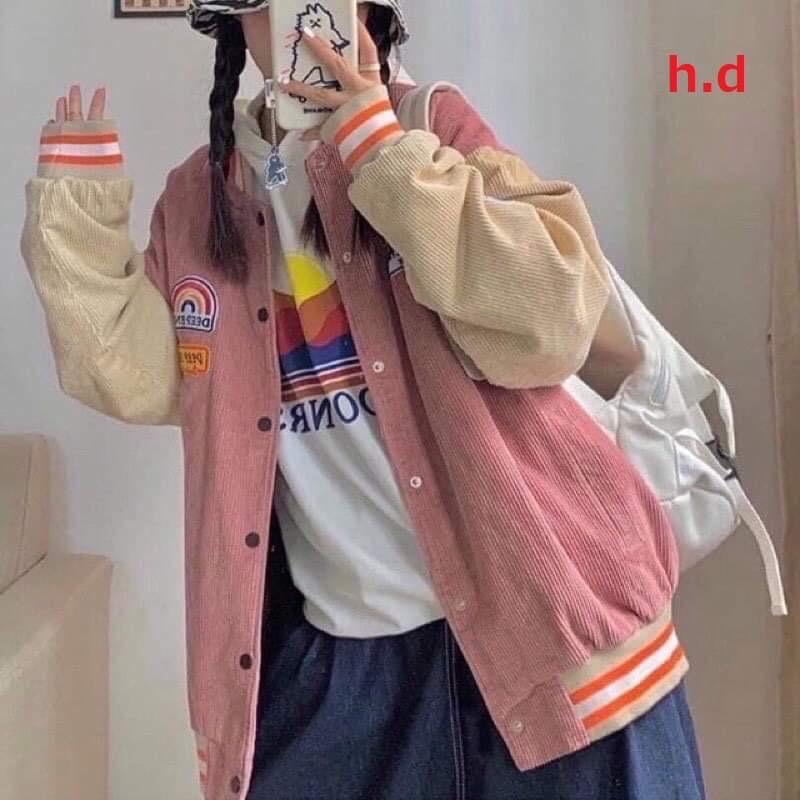 Áo khoác Bomber Cầu vồng Deep cúc bấm nam nữTHU ĐÔNG Jacket Unisex ,Chất nhung tăm,MỀM Form &lt;55