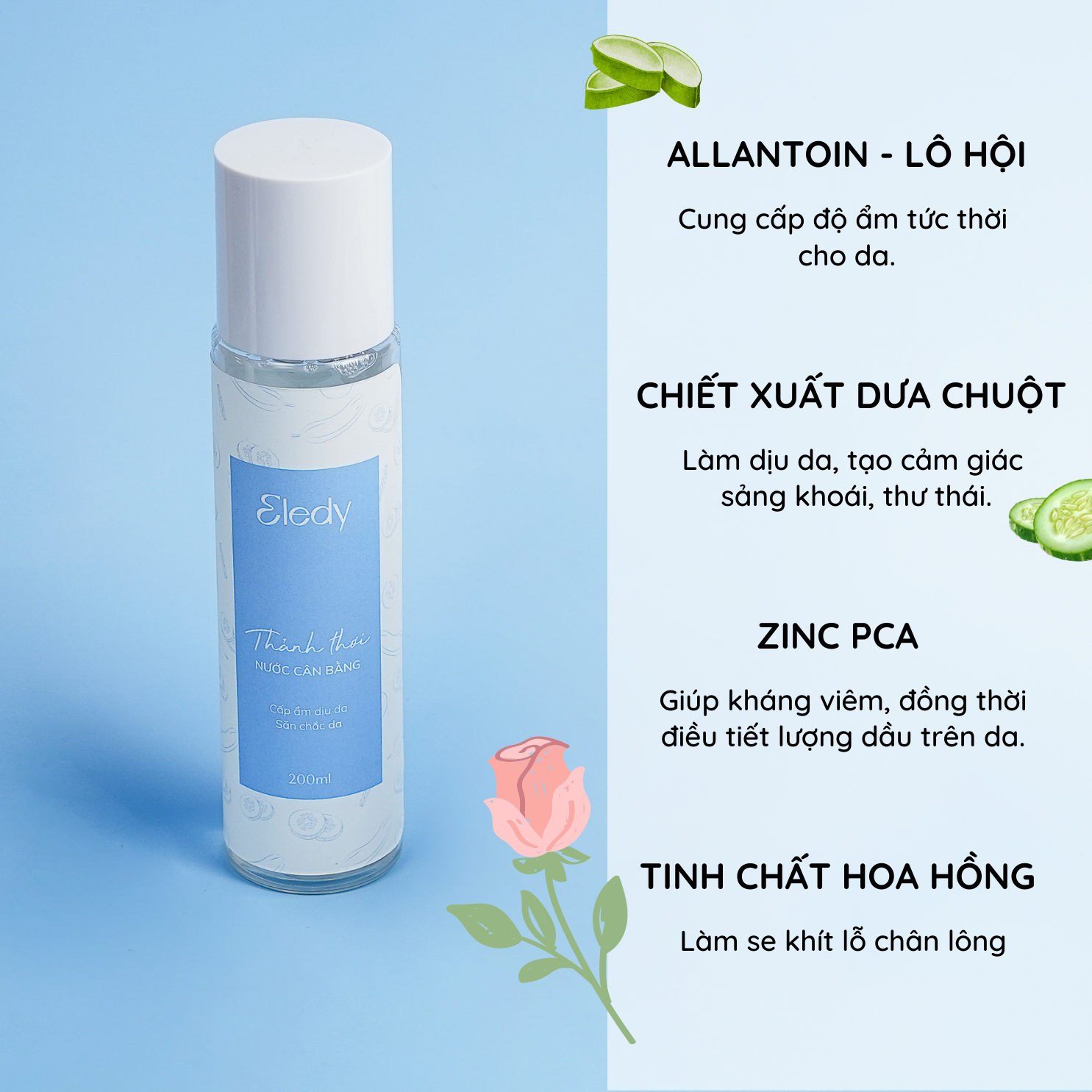 Nước cân bằng da Thảnh Thơi ELEDY cấp ẩm dịu nhẹ se khít lỗ chân lông 200ml