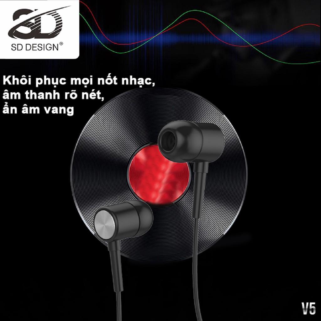 Tai Nghe Nhét Tai SD Design V5 Super Bass tương thích các dòng điện thoại jack 3.5mm, có mic bảo hành 1 đổi 1