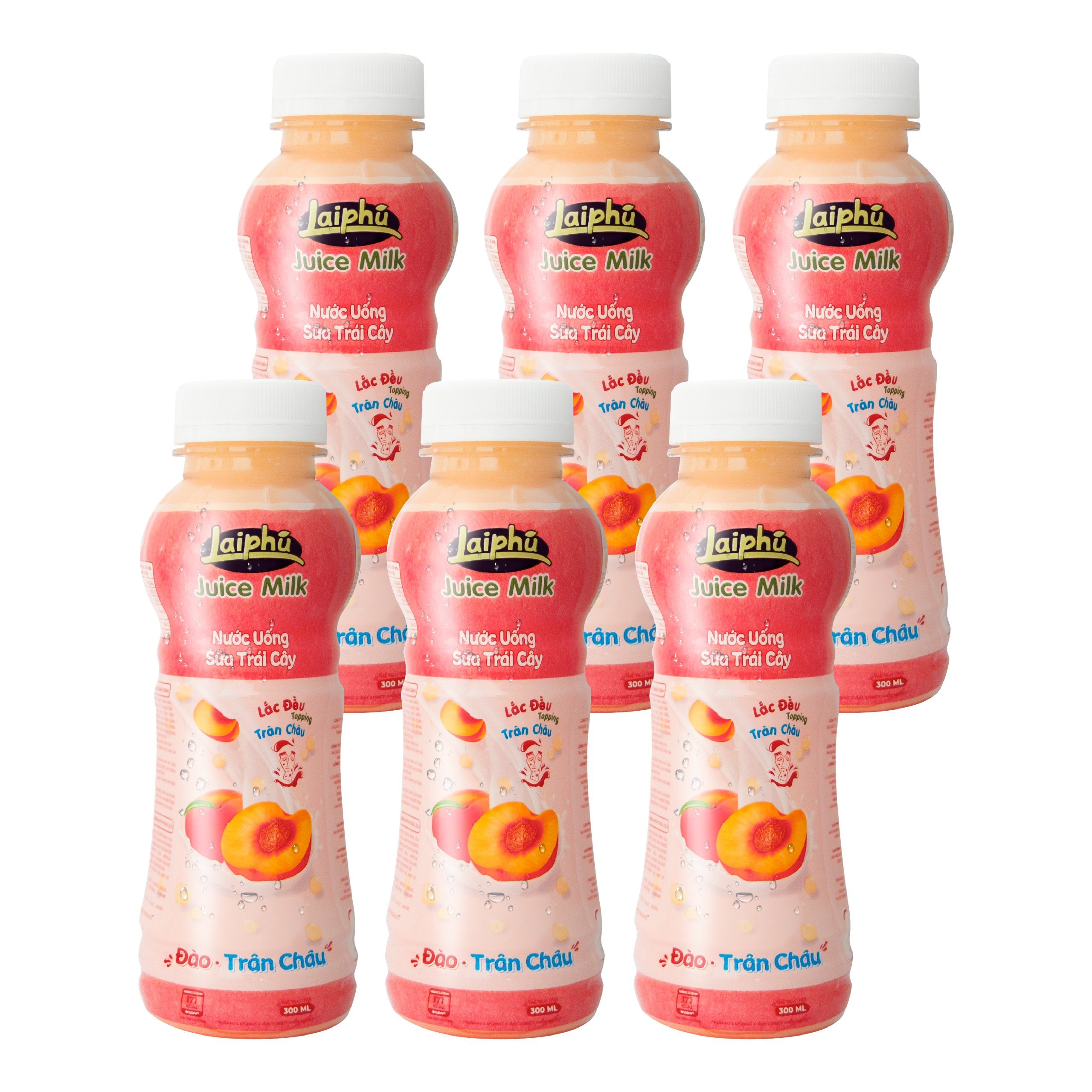 Sữa Trái Cây Đào Trân Châu Lai Phú Chai 300ml - Lốc 6 Chai