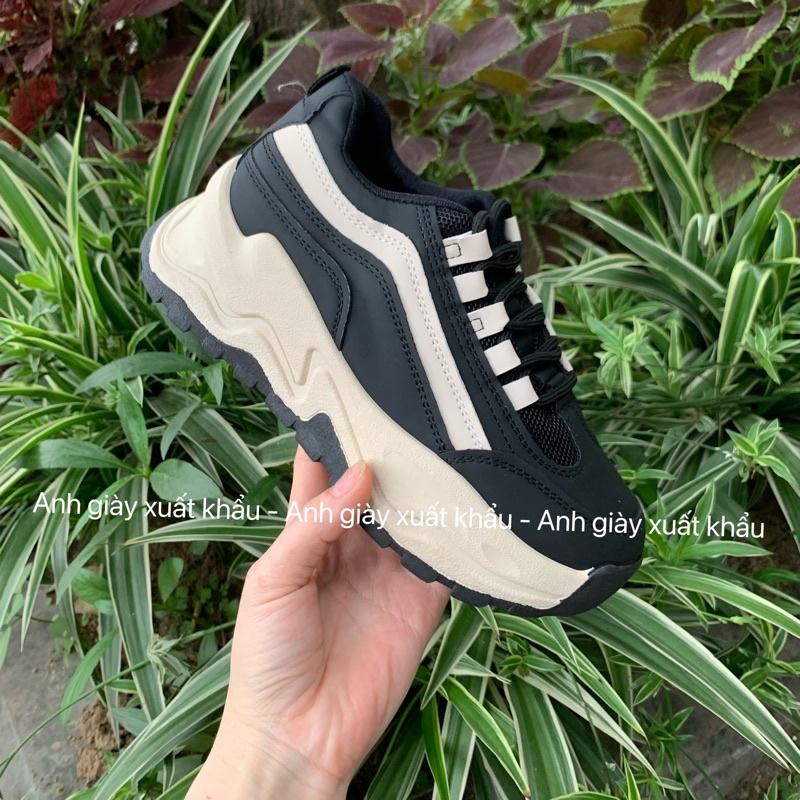 TT47 - Giày thể  thao nữ sneaker độn đế 5p đen sọc trắng nhẹ êm chân