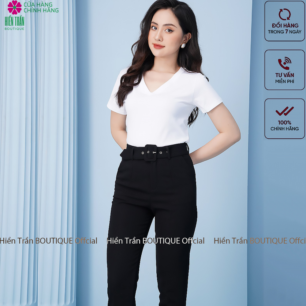 Quần baggy nữ Hiền Trần BOUTIQUE lưng cạp cao đai rời đồ công sở đi học form đẹp màu đen be