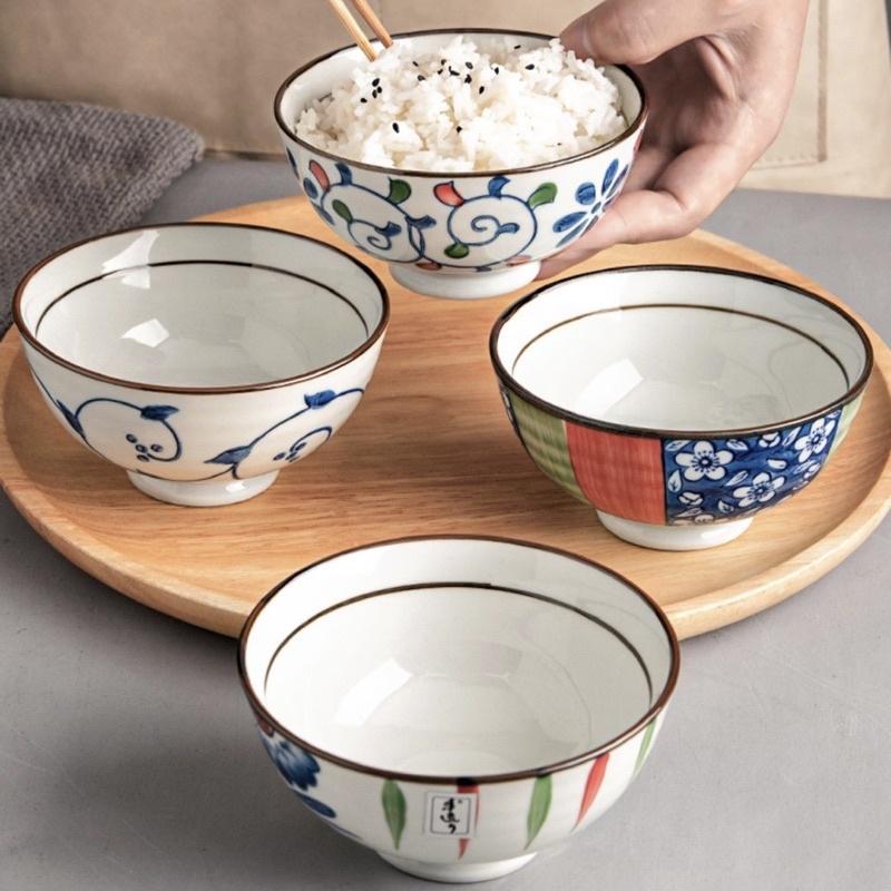 Set 5 bát cơm Lam Hồng phong cách Nhật Bản phù hợp làm quà tặng sản phẩm vẽ tay tỉ mỉ có triện đáy