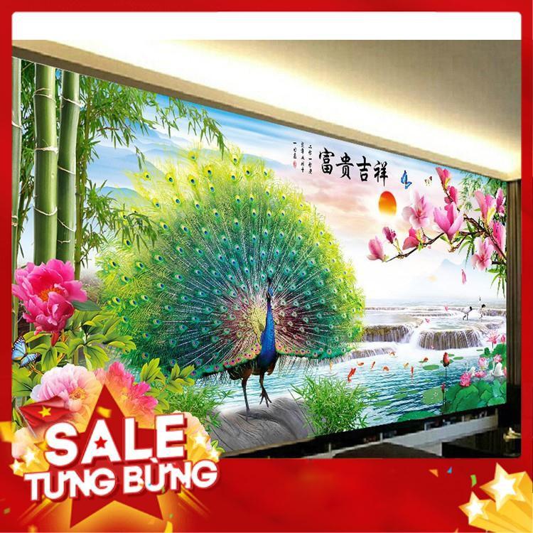 Tranh thêu chữ thập chim công hn0791 195x96cm