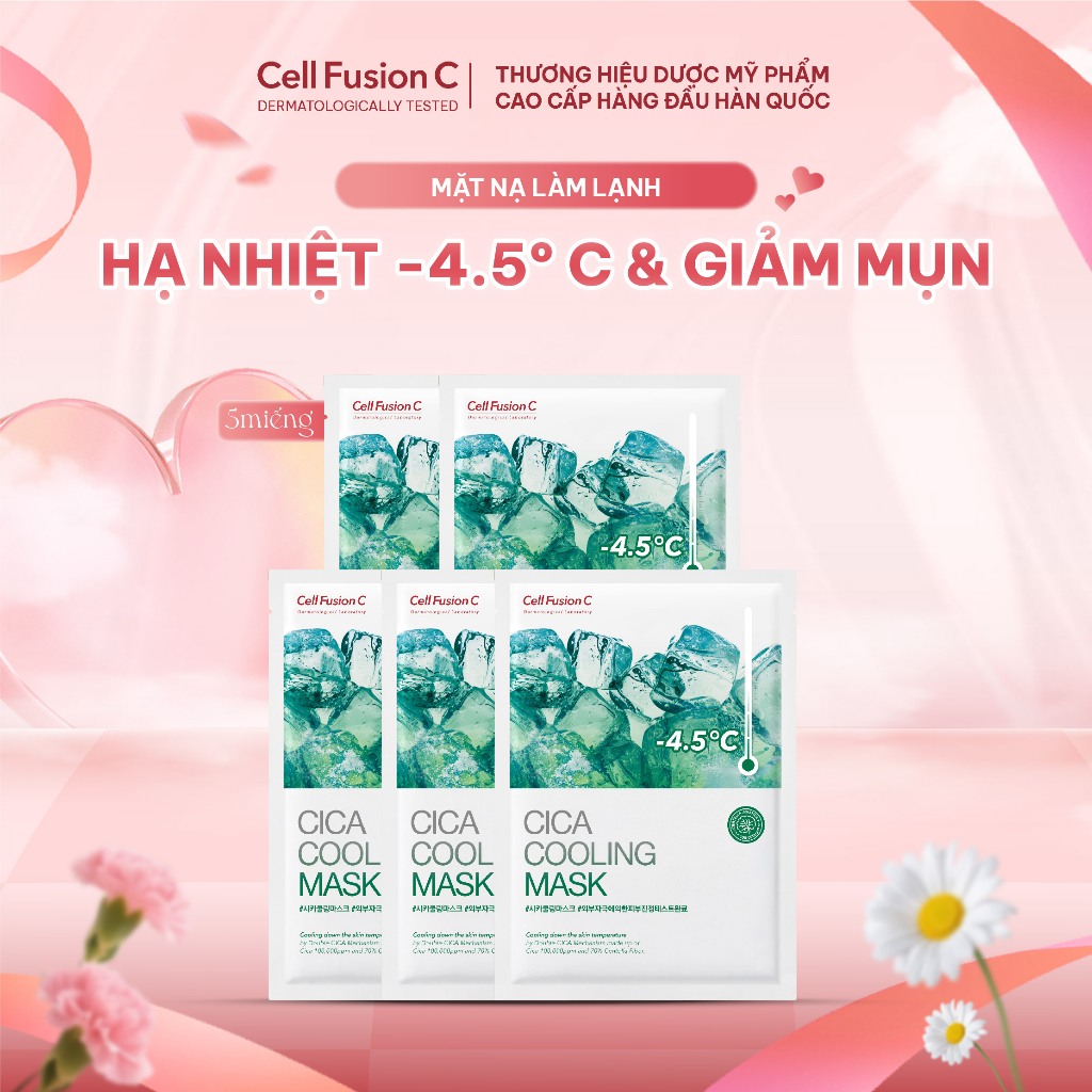 Mặt Nạ Rau Má Hạ Nhiệt -4.5 Độ Giảm Mụn &amp; Làm Dịu Da Ứng Đỏ Cháy Nắng Cell Fusion C Cica Cooling Mask