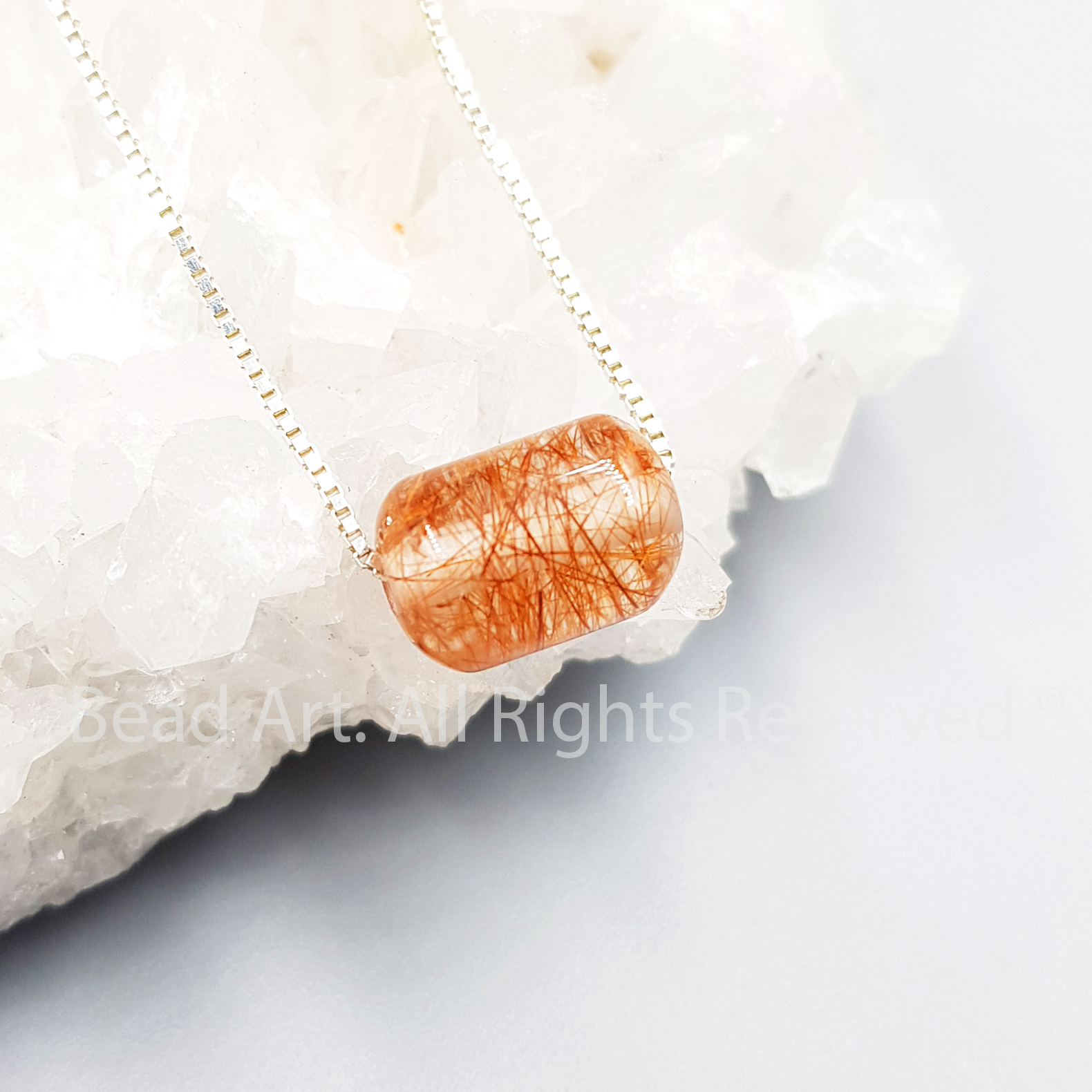Dây Chuyền 11.5x8MM L.Thống Thạch Anh Tóc Đỏ Và Bạc 925, Hoả, Thổ, Vòng Cổ, Trang Sức Phong Thuỷ - Bead Art