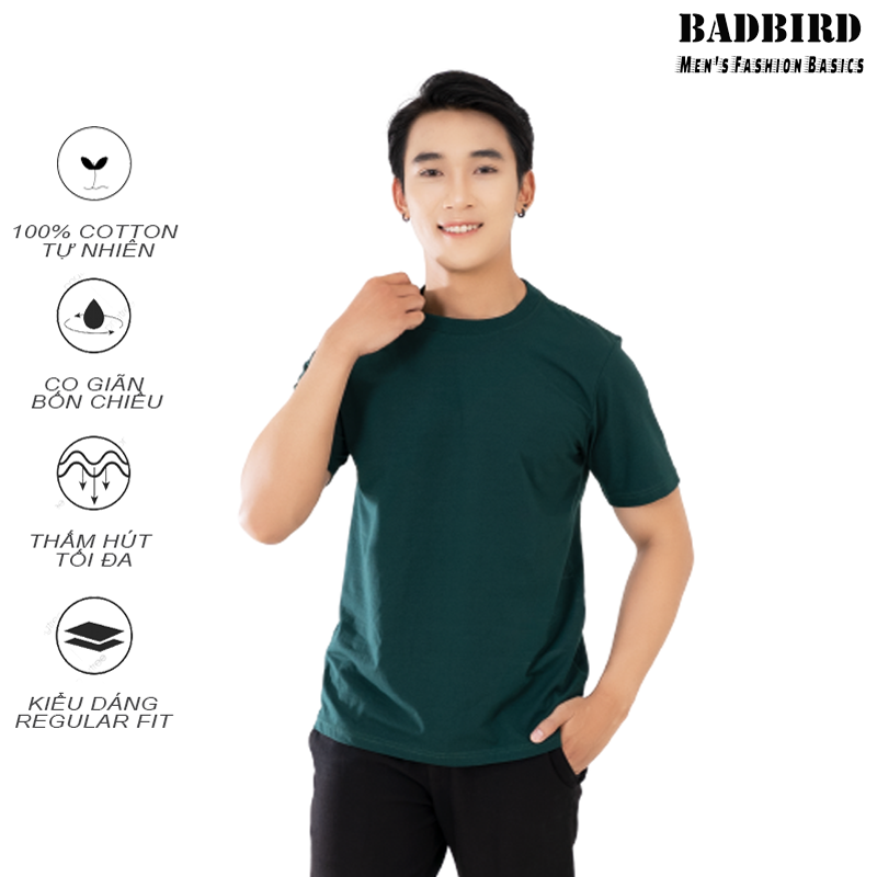 Áo Thun Nam Cotton Spandex CAO CẤP cổ tròn, co giãn 4 chiều, thấm hút, khô thoáng, Regular Fit, Thương hiệu Việt BADBIRD