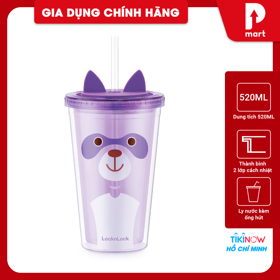 HAP512GRP - Ly nhựa 2 lớp LocknLock Animal 520ml in hình gấu trúc - Màu