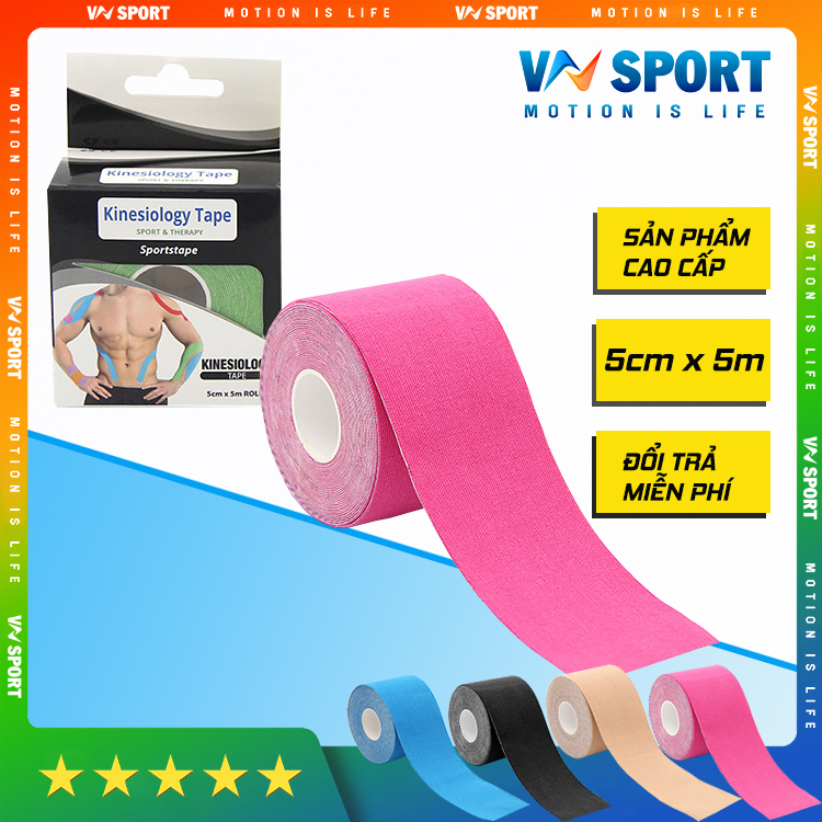 Combo 2 Cuộn Băng Keo Vải Dán Cơ Thể Thao Cao Cấp Kinesiology Tape  (5cm x 5m) - Băng Keo Dán Cơ Chuyên Dụng Trong Thể Thao Phù Hợp Cho Mọi Lứa Tuổi Và Tất Cả Các Bộ Môn Thể Thao