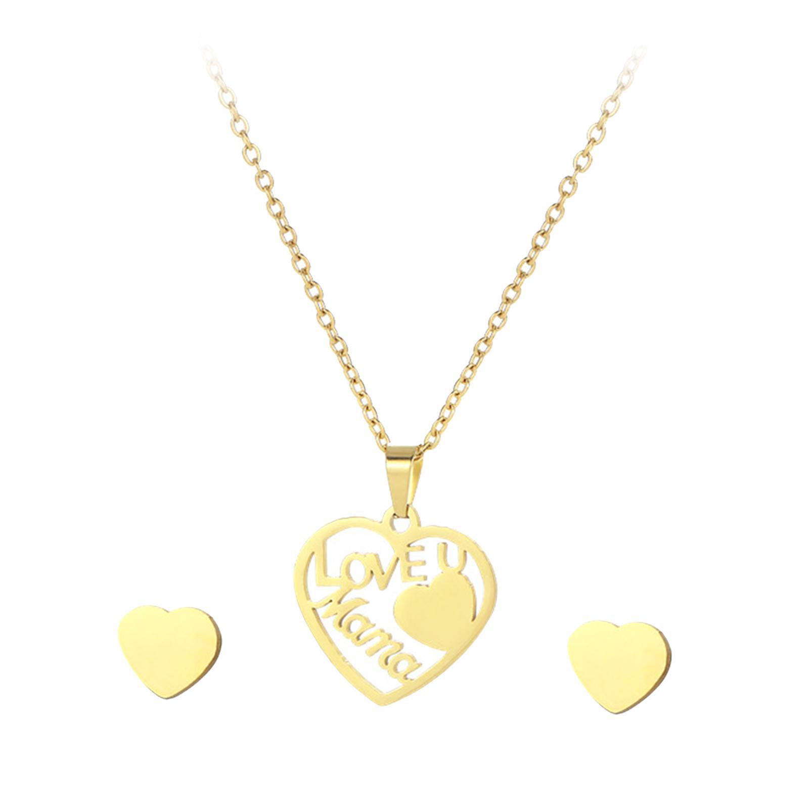 Love Mom Pendant with 2 Ear Stud Earrings Mother's Jewelry Stainless Steel