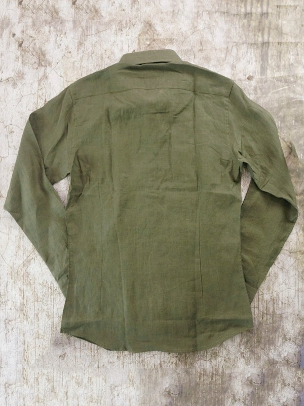 ÁO SƠ MI NAM LINEN OLIVE PLAIN SLIM FIT SHIRT - SIZE 95/100