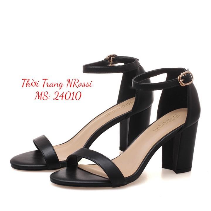 FREESHIP Giày sandal cao gót quai ngang 7 phân màu đen Big size 40 41 42 43 44