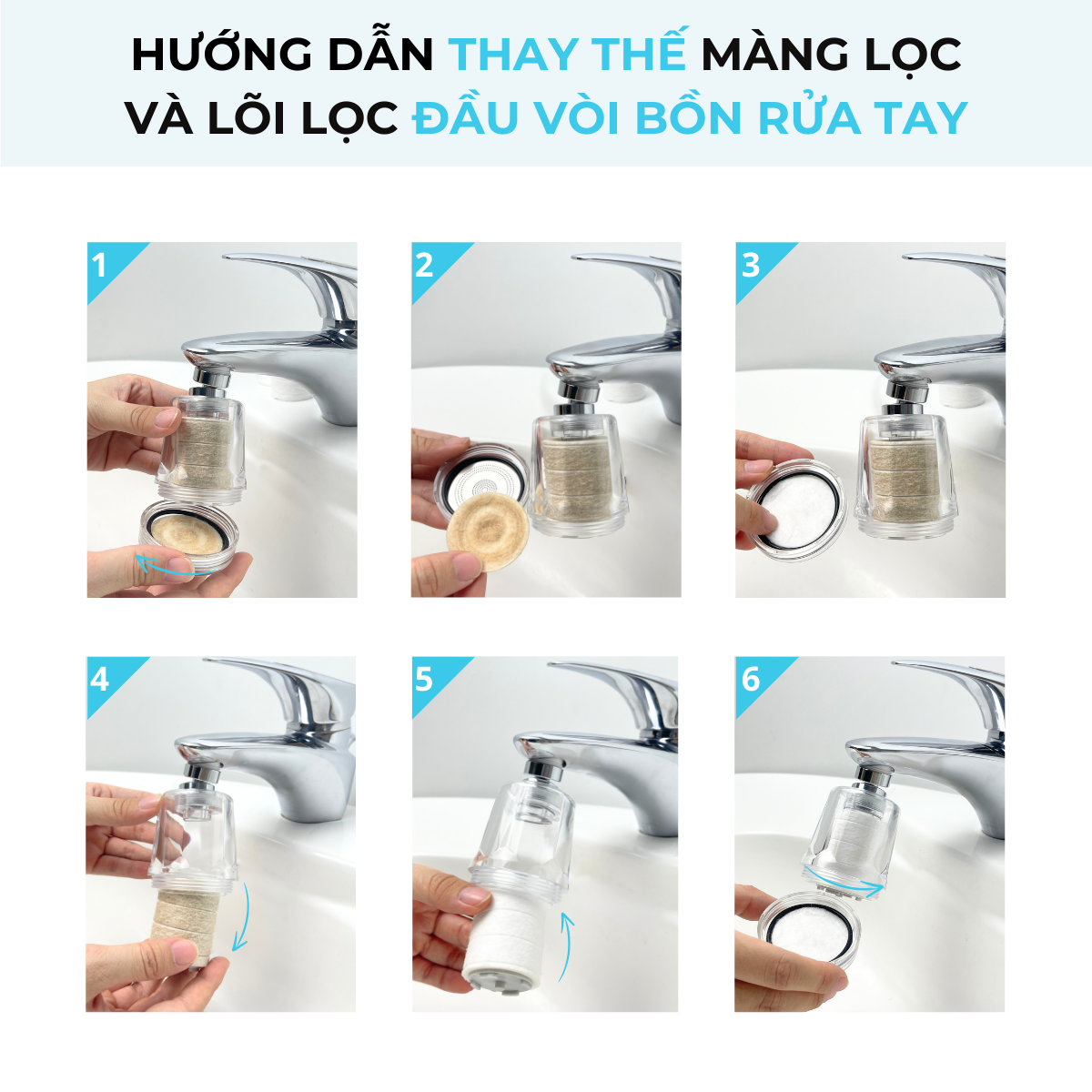 Combo Lõi Lọc Nước, Màng Lọc Thay Thế Cho Đầu Vòi Bồn Rửa Tay, Rửa Chén Daily Aqua - Loại Bỏ Vi Khuẩn