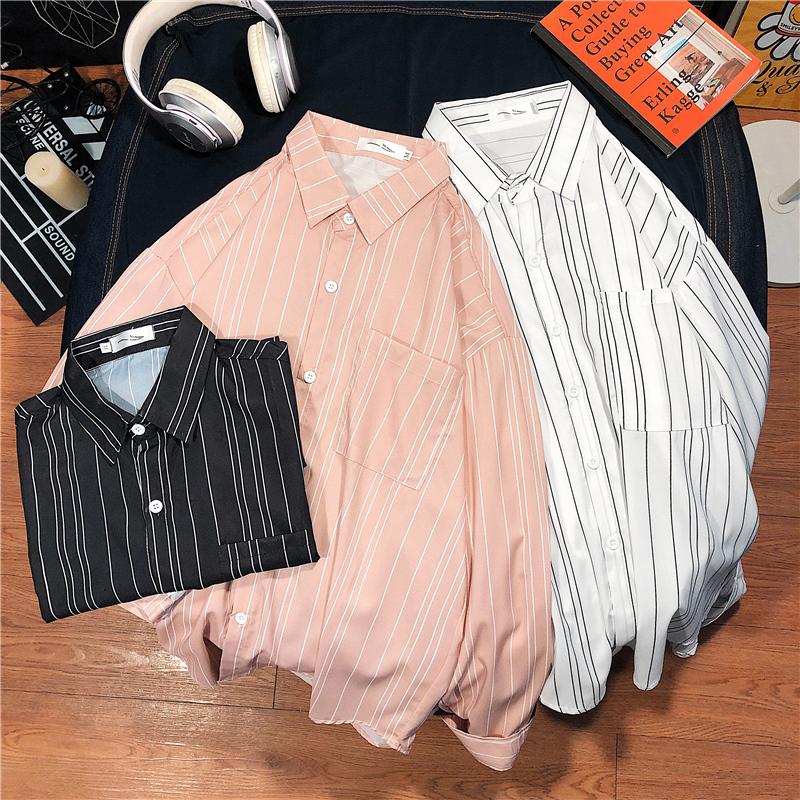 Áo Sơ Mi Dài Tay Sọc Vằn Thời Trang Hàn Cho Nam Cỡ M-3Xl