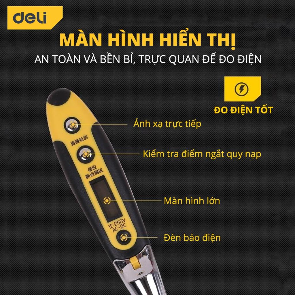 Bút Thử Điện Hàng Nhập khẩu Deli 12-250V - Màn Hình LED Kỹ Thuật Số Hiển Thị Thuận Tiện