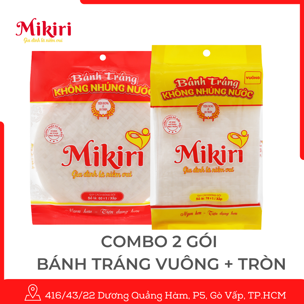 Combo 4 Bánh Tráng Không Nhúng Nước Tròn 60 lá, Vuông 70 lá