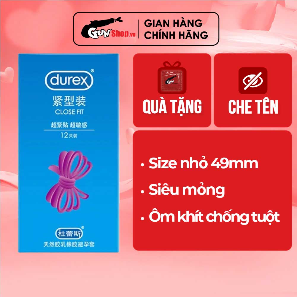 Bao cao su Durex Close Fit - Ôm khít, 49mm - Hộp 12 cái